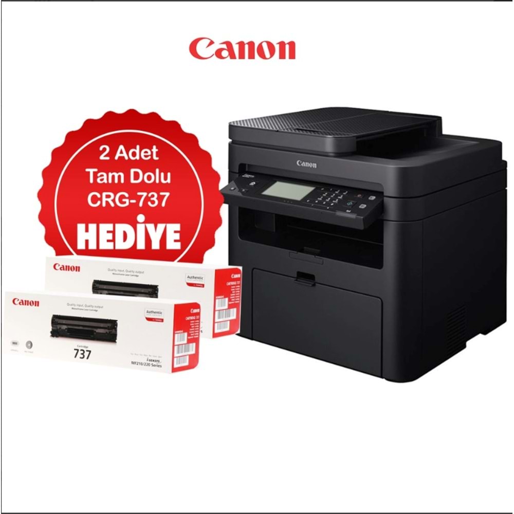 CANON i-SENSYS MF237W Lazer Yazıcı Tarayıcı Fotokopi Fax Wifi Lan + Orijinal 2 Adet CRG737 Toner Hediye ORİJİNAL TONERLİ