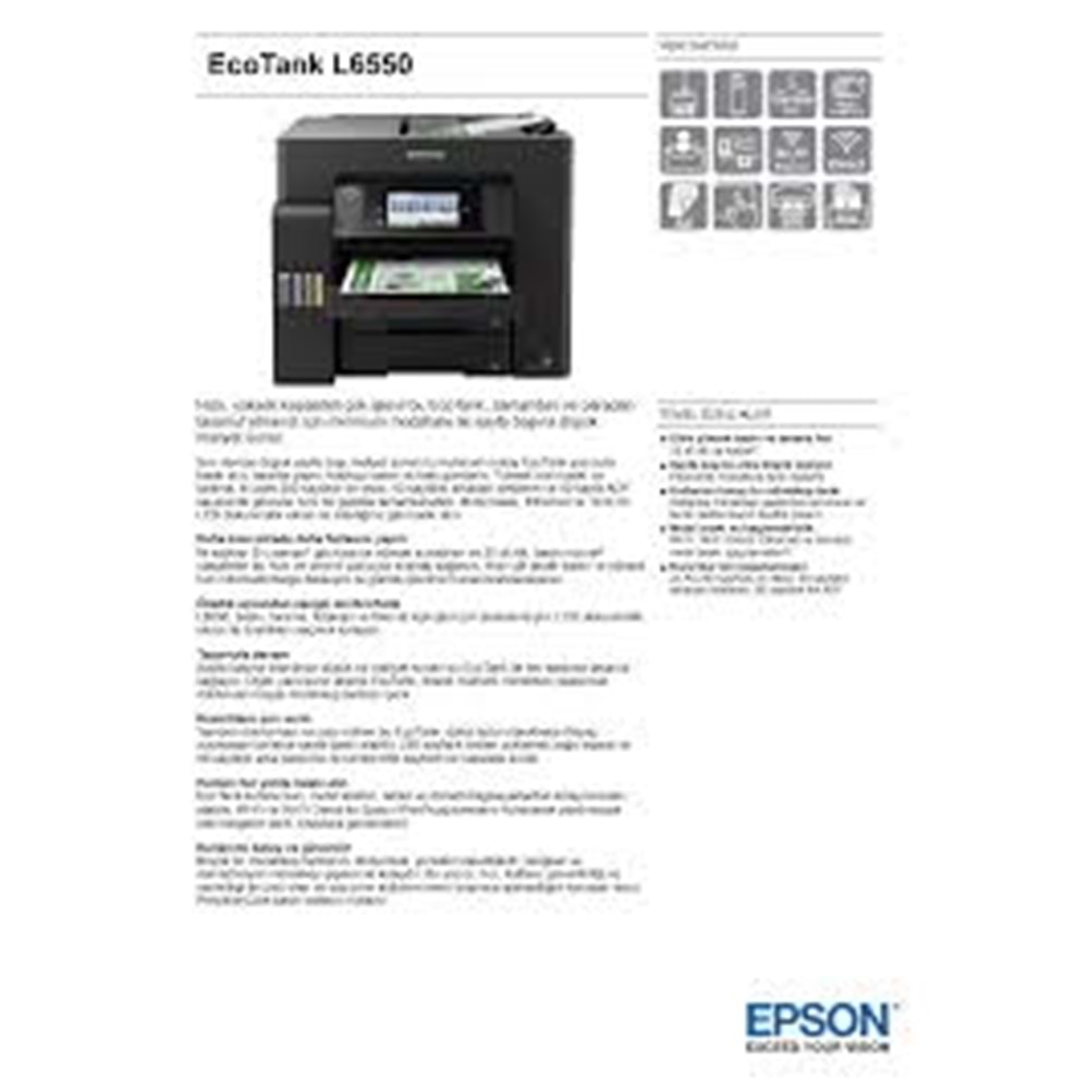 Epson EcoTank L6550 Wi-Fi + Tarayıcı + Fotokopi + Faks Renkli Çok Fonksiyonlu Tanklı Mürekkep Püskürtmeli Yazıcı