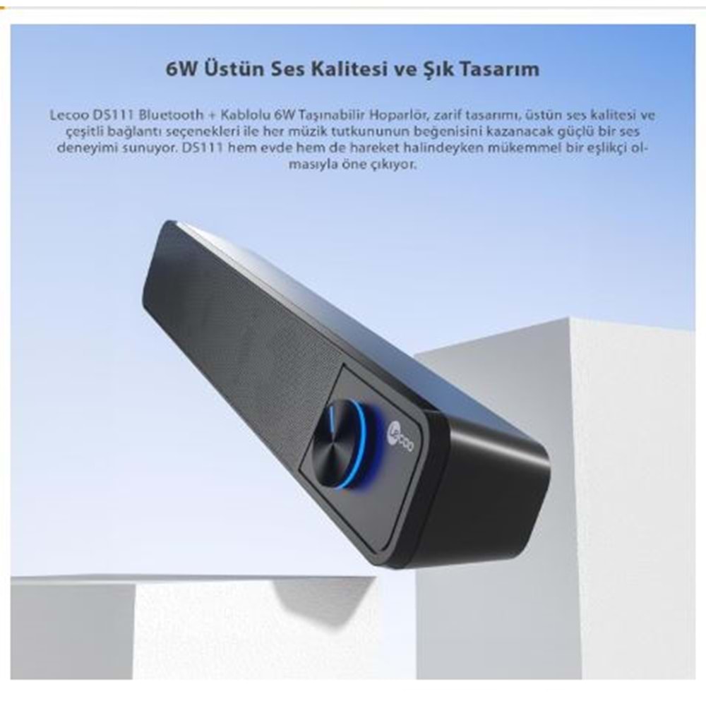 LECOO DS111 BLUETOOTH KABLOSUZ STEREO 6W SOUNDBAR MASAÜSTÜ HOPARLÖR SİYAH