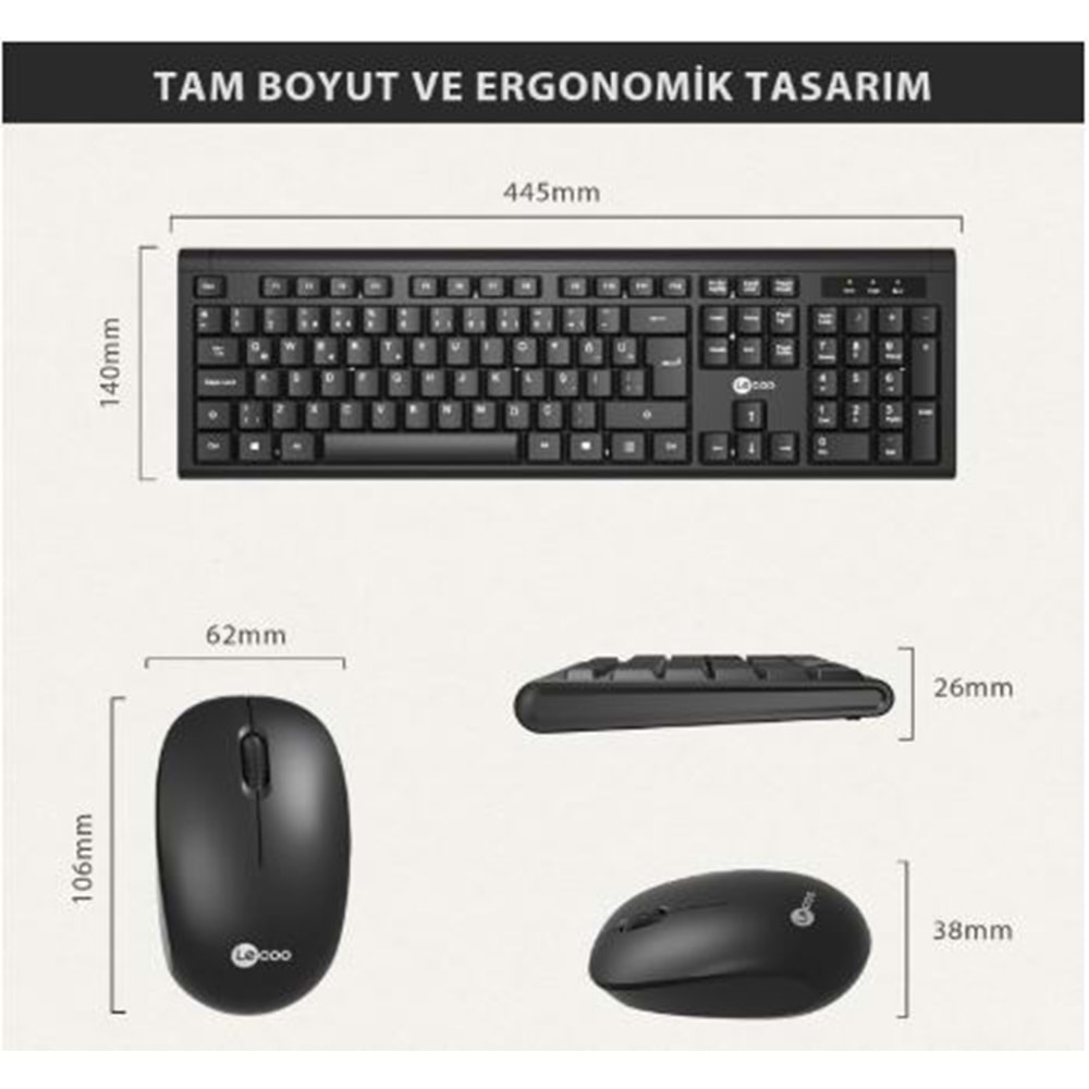 LECOO KW200 SİYAH KABLOSUZ KLAVYE & MOUSE SET