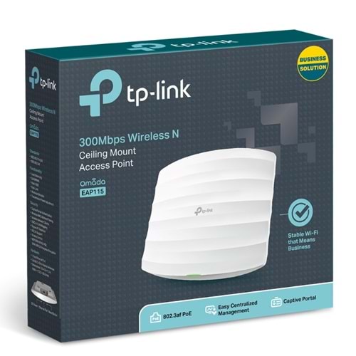 TP-LINK OMADA EAP115 1 PORT 300MBPS 2.4GHZ 2x3dBI TAVAN TIPI POE ACCESS POINT