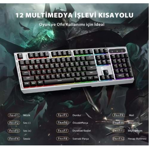 LECOO KB121 USB KABLOLU MAKRO TUŞLU RAİNBOW EFEKTLİ MEMBRAN GAMİNG TÜRKÇE Q METALİK KLAVYE MEKANİK