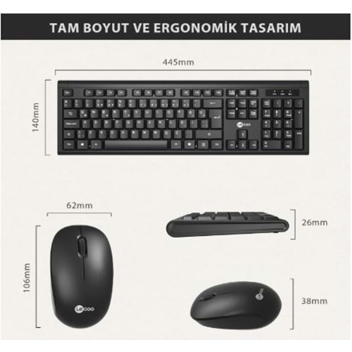 LECOO KW200 SİYAH KABLOSUZ KLAVYE & MOUSE SET