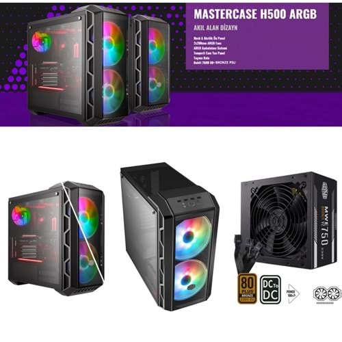 COOLER MASTER MASTERCASE H500 750W 80+BRONZE USB3.2 3xFAN PENCERE ATX SİYAH KASA